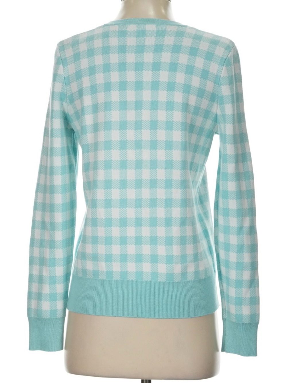 Turquoise Gingham Button up Cardigan Sz L Large NWT - Picture 4 of 11